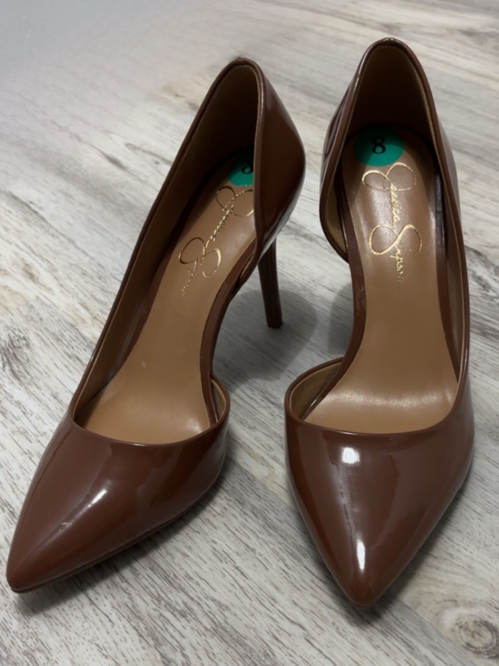 Jessica Simpson Brown Patent Pointed-Toe Stiletto Pumps